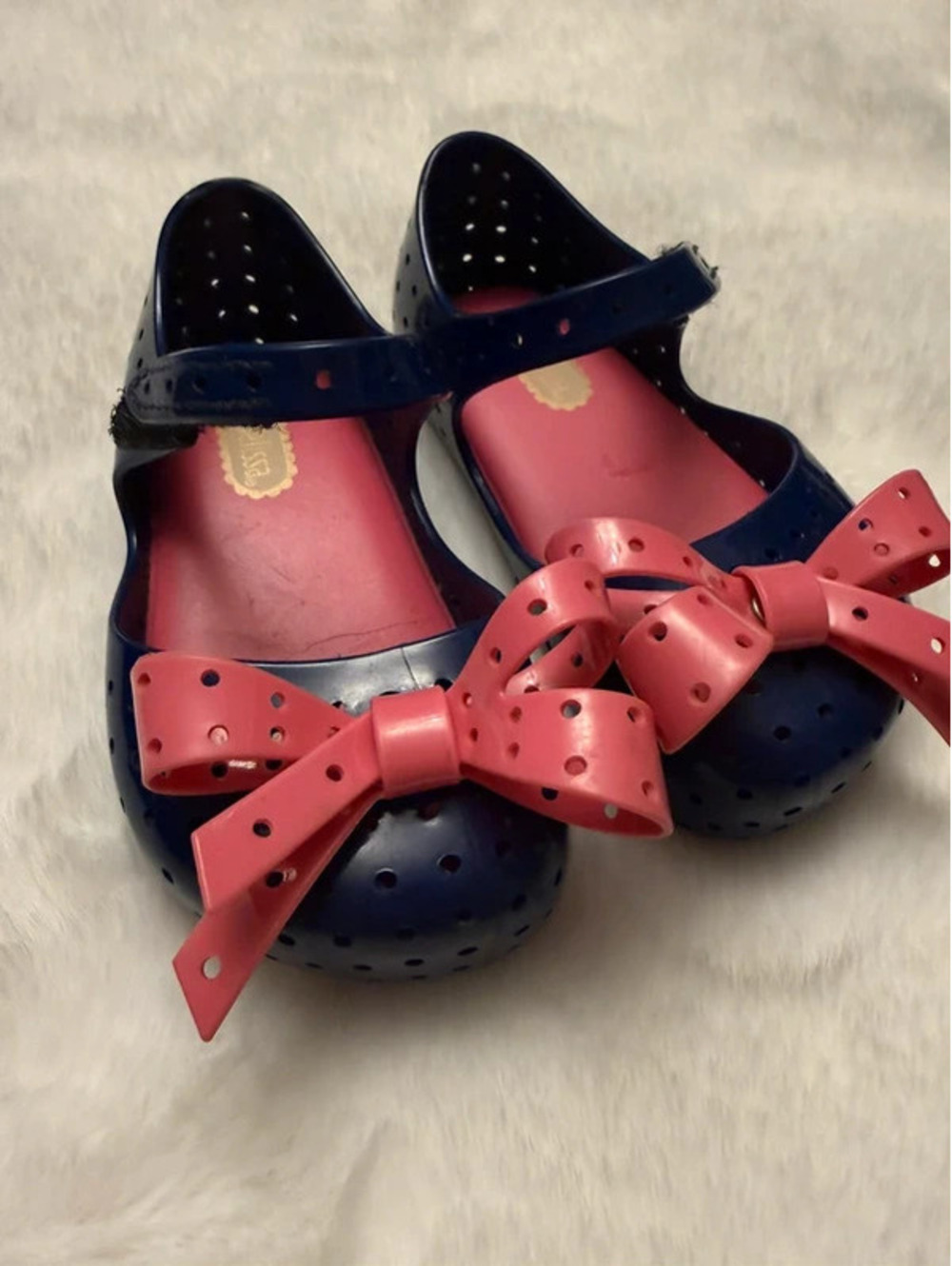 Mini Melissa Mary Jane Bow Shoes Navy Pink Girls Size 7C